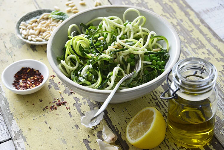 Zoodle Salad with Green Peas, Pine Nuts, and Basil — REDUCETARIAN